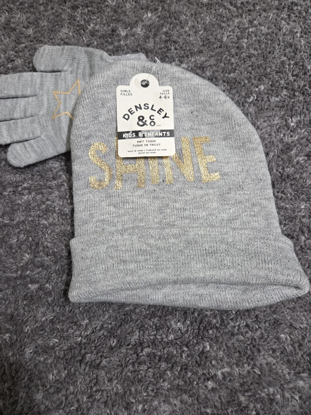 Kids' Gray 'Shine' Knit Beanie with Gold Accent Matching Gloves